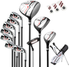 Complete women's golf club set with driver, fairway, hybrid, irons, putter, and lightweight bag in red for easy.