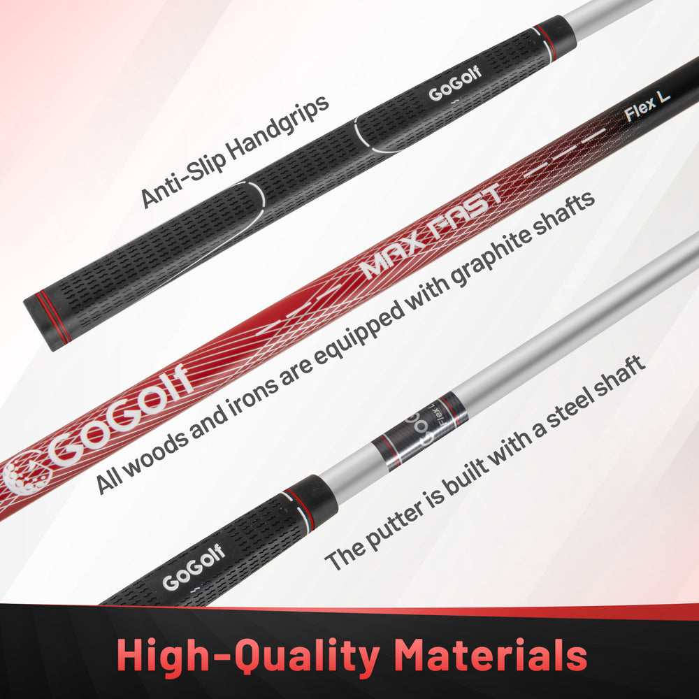 Women's complete golf clubs set featuring anti-slip handgrips, graphite shafts, and a durable steel putter for improved.