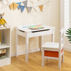Kids activity table and chair set in white with hidden storage, perfect for playrooms and learning spaces.