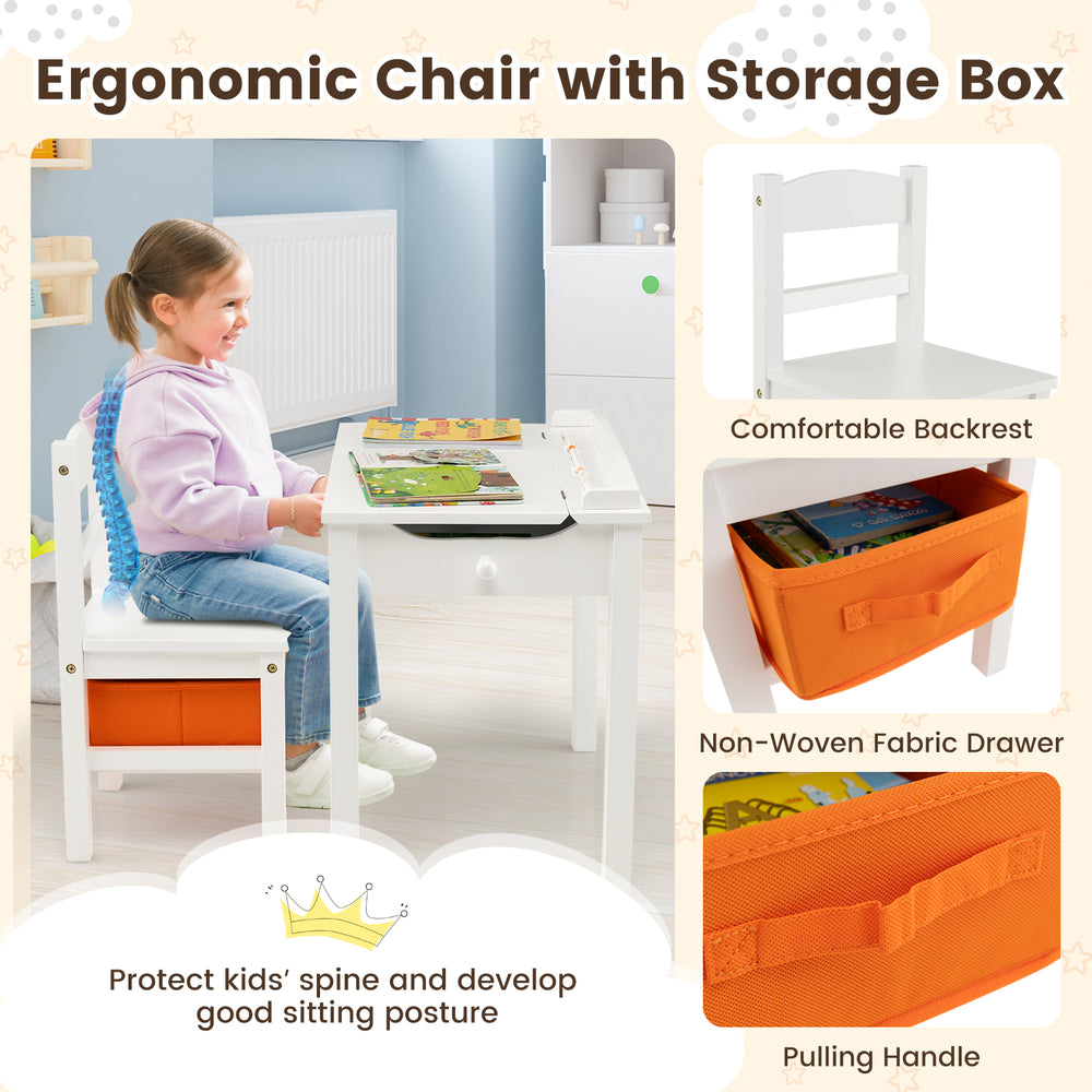 Ergonomic kids' chair with storage box and comfortable backrest, perfect for playroom or study use.