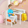 Kids activity table and chair set in white with hidden storage, ideal for playroom or study, featuring safety design.