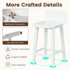 Close-up of white wood bar stool showing reinforced connection and non-slip foot pads for stability and floor.
