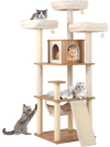 Tall cat tree with 3 padded perches, condo, and sisal scratching posts for climbing, lounging, and scratching.