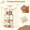 Detailed dimensions of the 68-inch tall cat tree with 3 padded perches, condo, and sisal scratching posts.