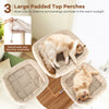 Three large padded perches on a 68-inch cat tree, perfect for lounging and observing in sunlight.