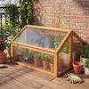 Wood cold frame greenhouse with transparent roof, featuring adjustable vents for airflow and natural fir wood frame.