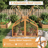 Wood cold frame greenhouse with transparent openable roof and adjustable vents for plant protection and airflow.