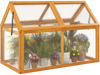 Wood cold frame greenhouse with adjustable roof and transparent panels, ideal for protecting flowers and plants.