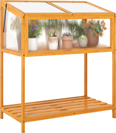 Costway Wood Cold Frame Greenhouse Openable Transparent Roof Slatted Shelf 22736862 New