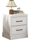 White wood compact nightstand with two storage drawers, featuring a smooth top and farmhouse style for bedroom or.