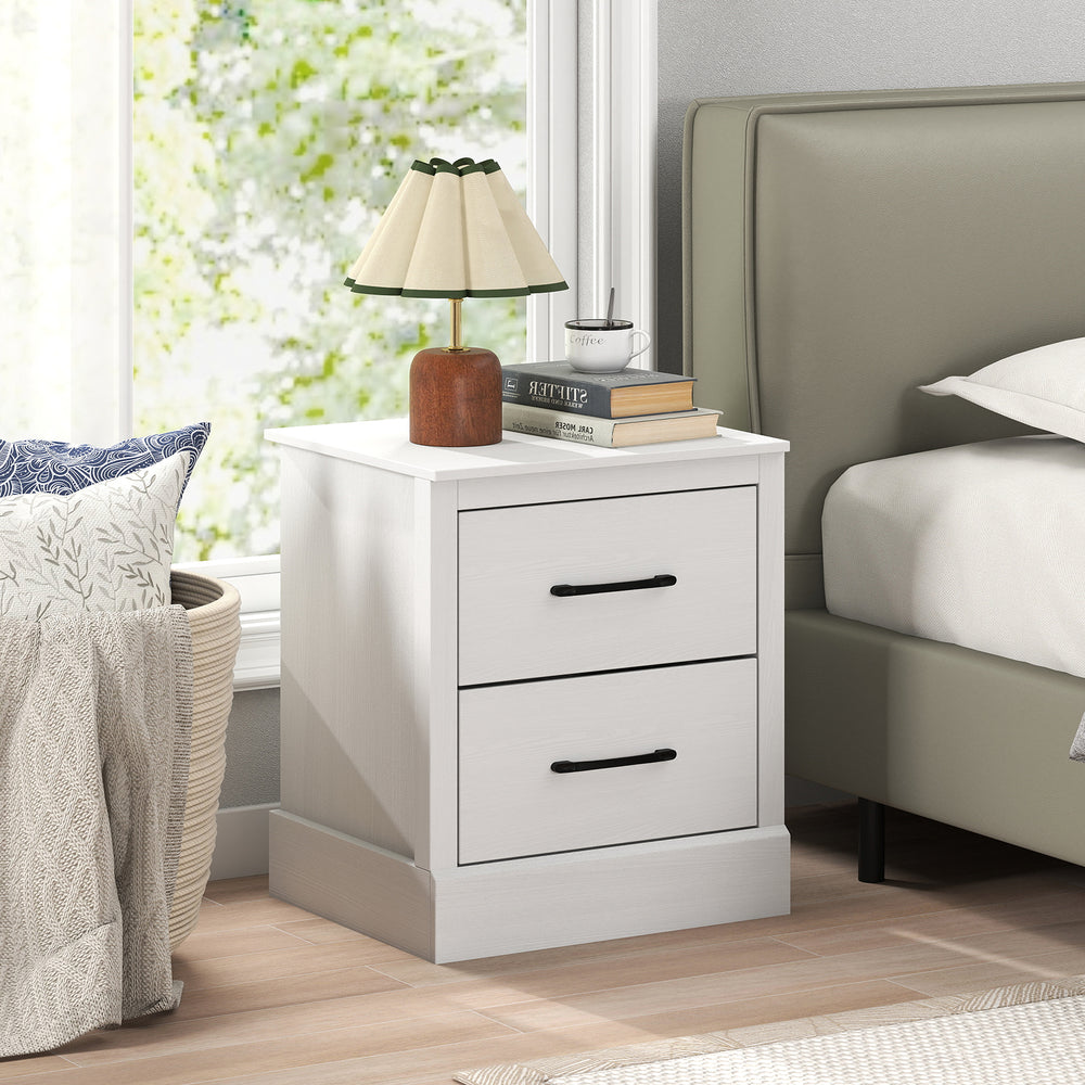 Wood Compact Floor Nightstand with Storage Drawers-White - Gallery View 1 of 7