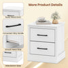 Wood compact floor nightstand in white with two storage drawers, smooth metal slides, and rustic farmhouse style.