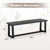 Wood dining bench with metal frame, dimensions 56.5" x 16.5" x 18", featuring adjustable footpads for stability.