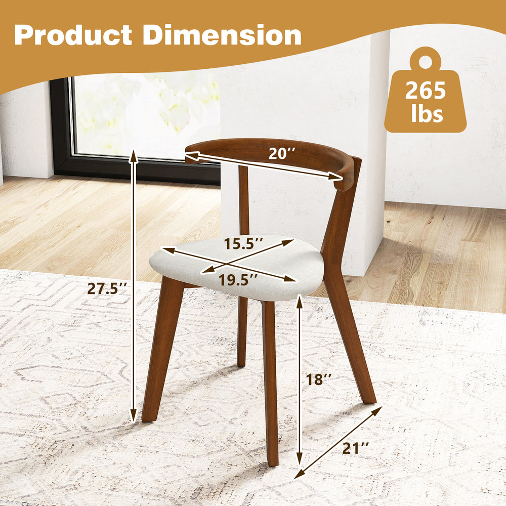 Wood dining chair with curved backrest, padded seat, and walnut finish; dimensions shown for versatile placement.