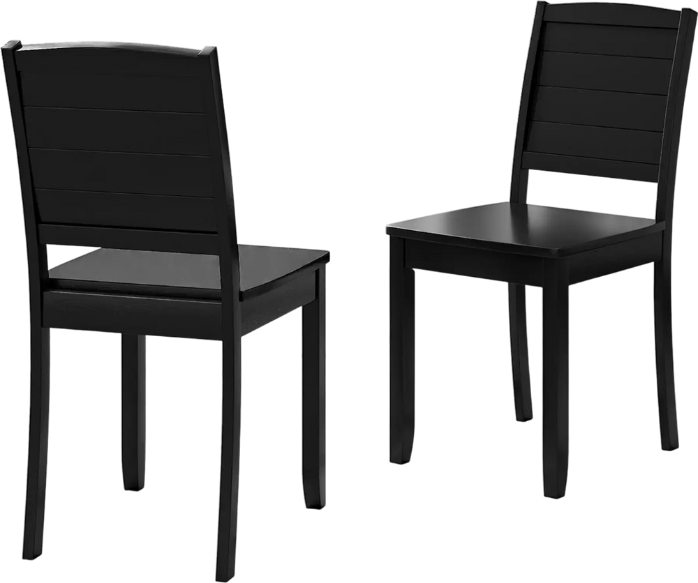 Black wood dining chair set of 2 with rubber wood legs, featuring a curved backrest for comfort and rustic farmhouse.