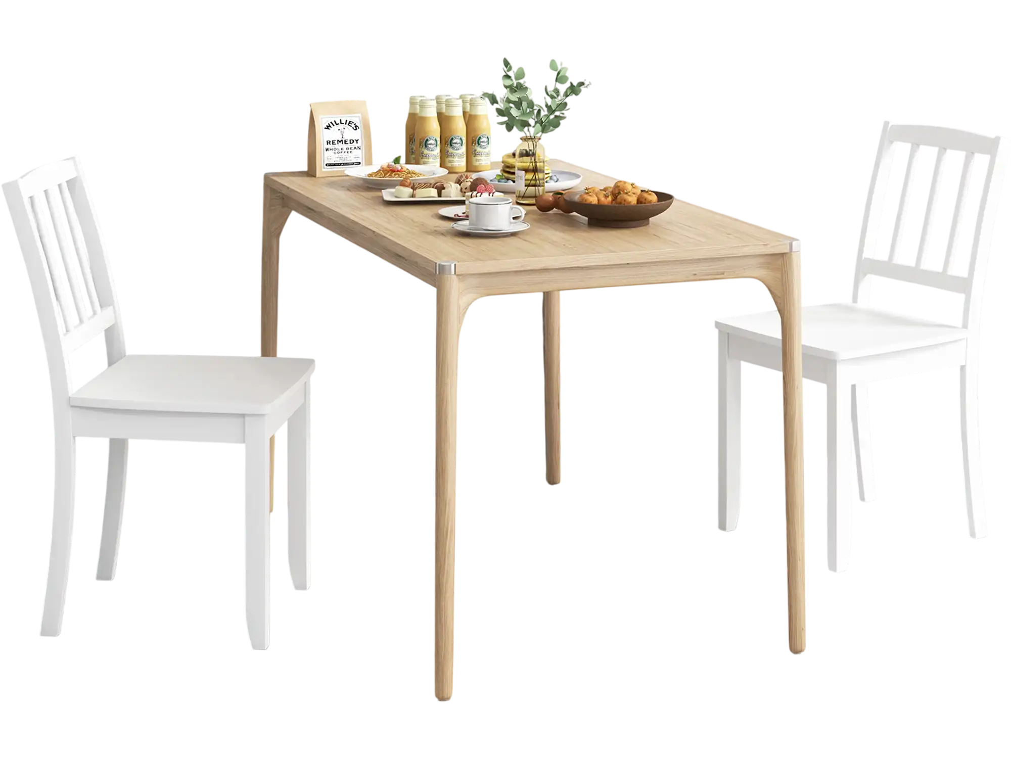 Costway Wood Dining Chair Set of 2 White Rubber Wood Legs 94718536 New