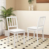 White wood dining chairs set of 2 with rubber wood legs, featuring a curved backrest and wide seat for comfort.