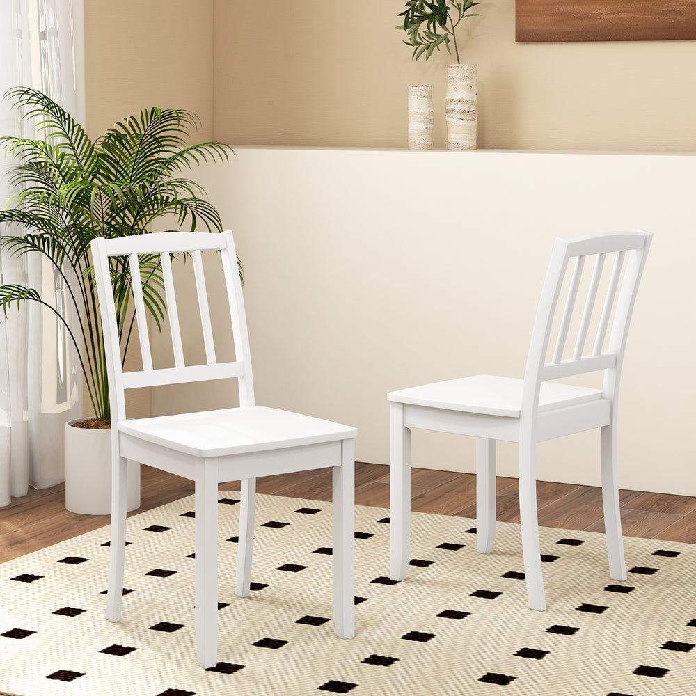 White wood dining chairs set of 2 with rubber wood legs, featuring a curved backrest and wide seat for comfort.