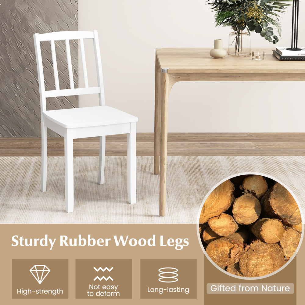 White wood dining chair with sturdy rubber wood legs, featuring a high curved backrest for optimal support and comfort.