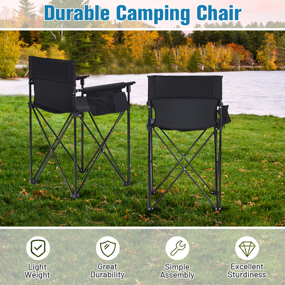 Oversized high camping chair with detachable armrests, PVC coated oxford cloth, and lightweight design for outdoor use.
