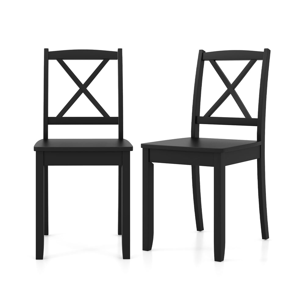 Black wood dining chairs set of 2 with rubber wood legs and curved backrest, perfect for elegant farmhouse style.