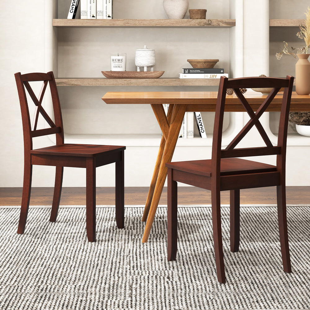 Wood Dining Chair Set of 2 with Rubber Wood Legs and Curved Backrest-Brown - Gallery View 1 of 8
