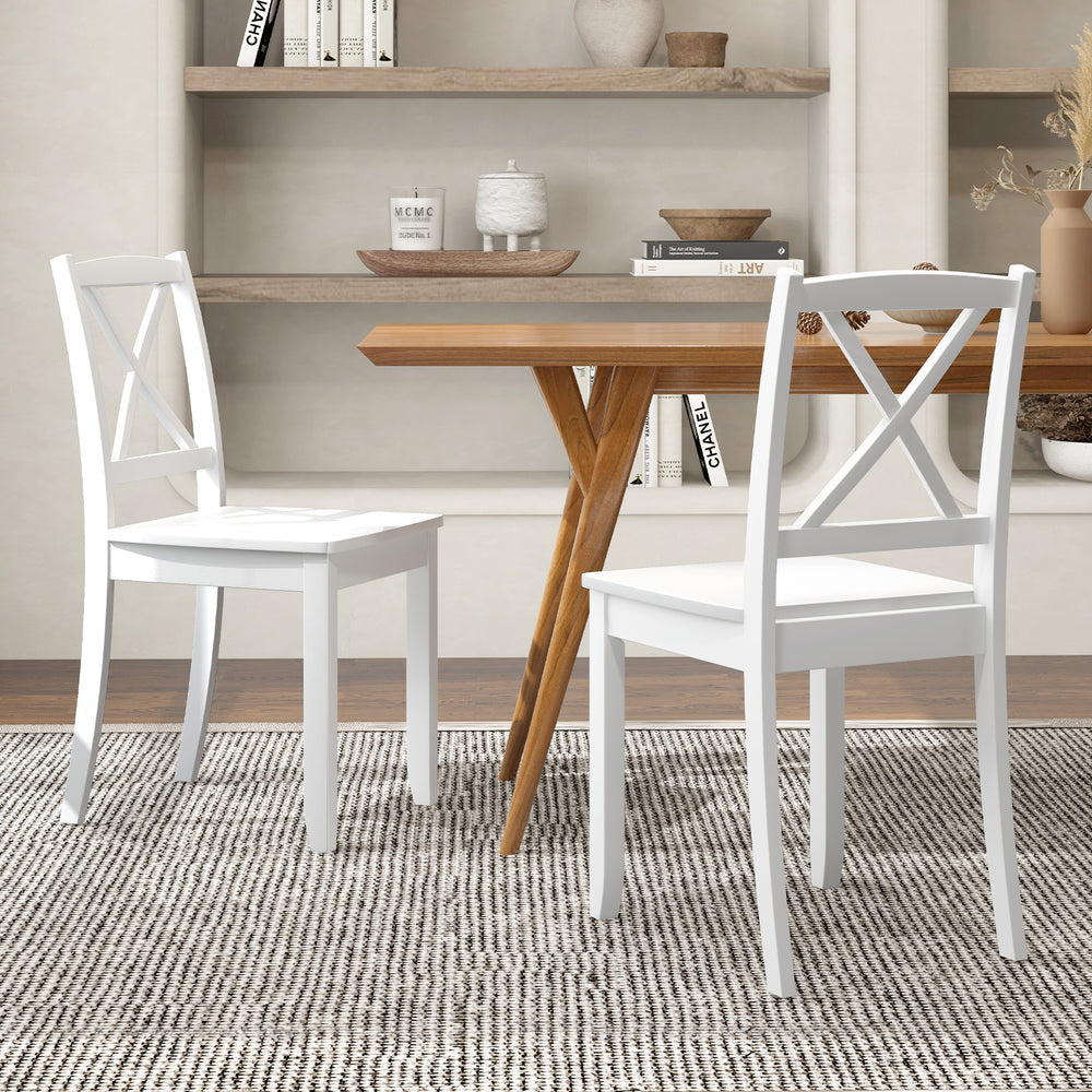 Wood Dining Chair Set of 2 with Rubber Wood Legs and Curved Backrest-White - Gallery View 1 of 8