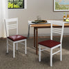 Set of 2 white wood dining chairs with rubber wood frame and red upholstered seats, ideal for kitchen or dining room.
