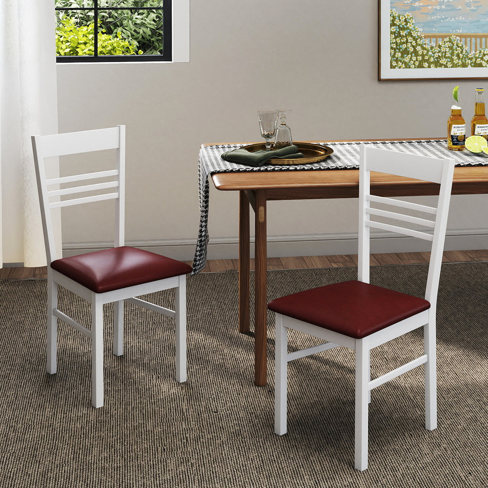 Wood Dining Chairs Set of 2 with Rubber Wood Frame-White - Gallery View 1 of 9