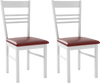 Single white wood dining chair with red PU leather seat and breathable slats, ideal for modern dining spaces.
