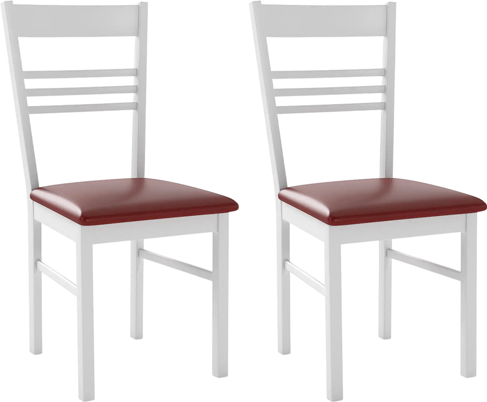 Single white wood dining chair with red PU leather seat and breathable slats, ideal for modern dining spaces.