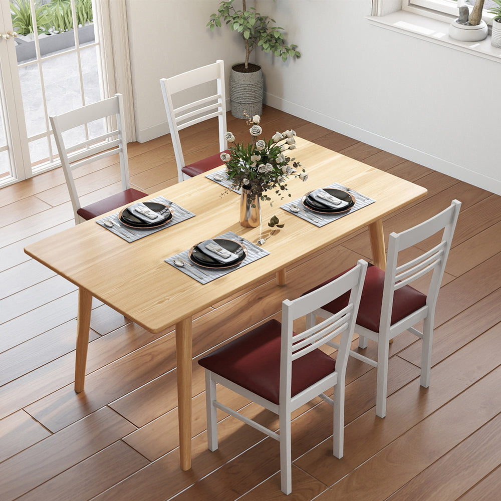 Wood dining chairs set of 2 with rubber wood frame in white, featuring high backrest and upholstered seat for comfort.