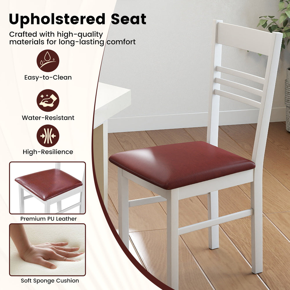 High-back dining chair with a high-resilience upholstered seat in red PU leather, perfect for kitchen or dining room.