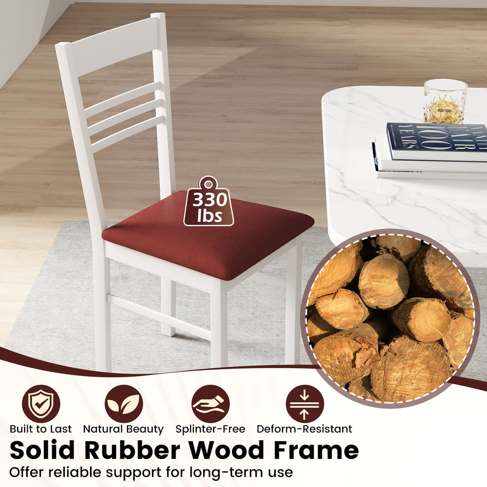 White wood dining chair with solid rubber wood frame and high-resilience upholstered seat for kitchen or dining room.