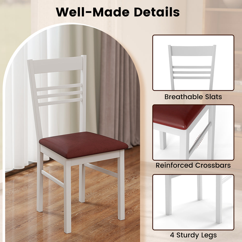 Wood dining chair with high backrest, breathable slats, and PU leather seat, perfect for dining rooms or kitchens.