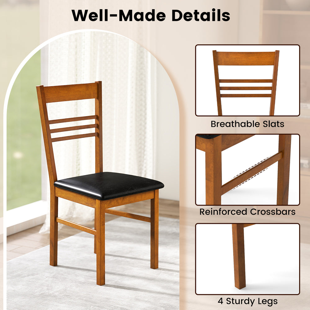 Wood dining chair with high backrest and breathable slats, featuring a walnut finish and sturdy rubber wood frame.
