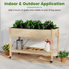 Wood elevated planter bed with lockable wheels, spacious box, and bottom shelf for gardening tools, ideal for indoor.