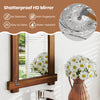 Wood framed mirror with acacia wood and vintage rivet design, shatterproof for safety, ideal for rustic home decor.