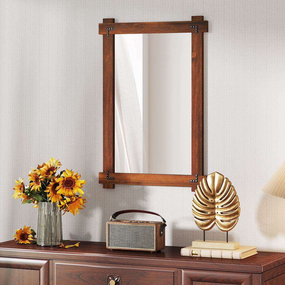 Wood Framed Mirror with Acacia Wood Frame and Vintage Rivet Design Brown-M - Gallery View 1 of 10