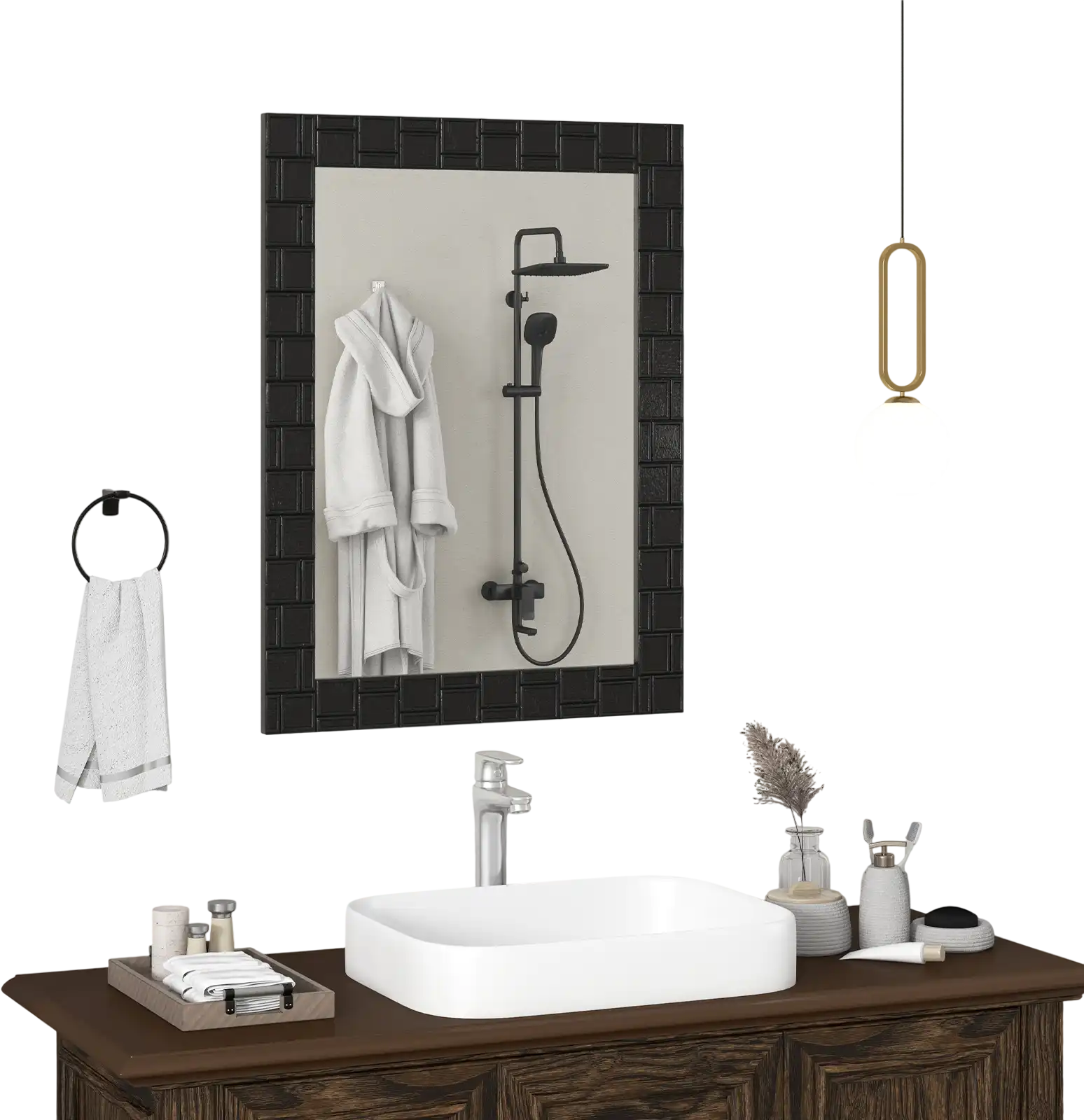 Costway Wood Framed Rectangle Wall Vanity Mirror Black 49526371 New