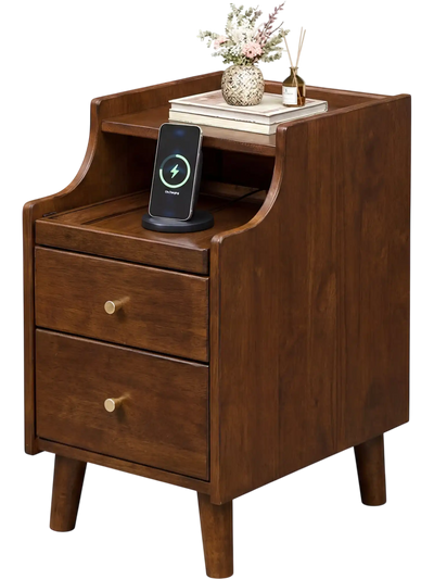 Costway Wood Nightstand Side Table w/ Drawers Solid Wood Legs 20552175 New