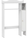 White wood over-the-toilet bathroom space saver with shelves, side cabinet, and toilet paper holder for efficient.