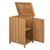 Wood package delivery box with openable lid, removable shelf, and acacia wood frame for garden storage.