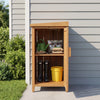 Wood package delivery box with openable lid, removable shelf, and acacia wood frame for outdoor garden storage.