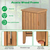 Wood package delivery box with acacia wood frame, convenient door handle, and elevated legs for outdoor storage.