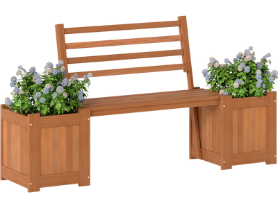 Costway Outdoor Wooden Planter Box Bench Set w/ 2 Open-Ended Planter Boxes Slat Backrest 34652197 New