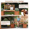Wood planter box with bench and backrest, featuring a rustic design, perfect for garden and patio relaxation.