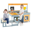 Kids play kitchen set with picnic table and bench, made of solid fir wood, perfect for imaginative outdoor play.