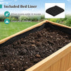 Wood raised garden bed with included black bed liner, designed for drainage and soil containment for plants.
