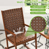 Patio wood rocking chair featuring a well-woven PU leather seat and durable rubber wood frame, ideal for indoor and.